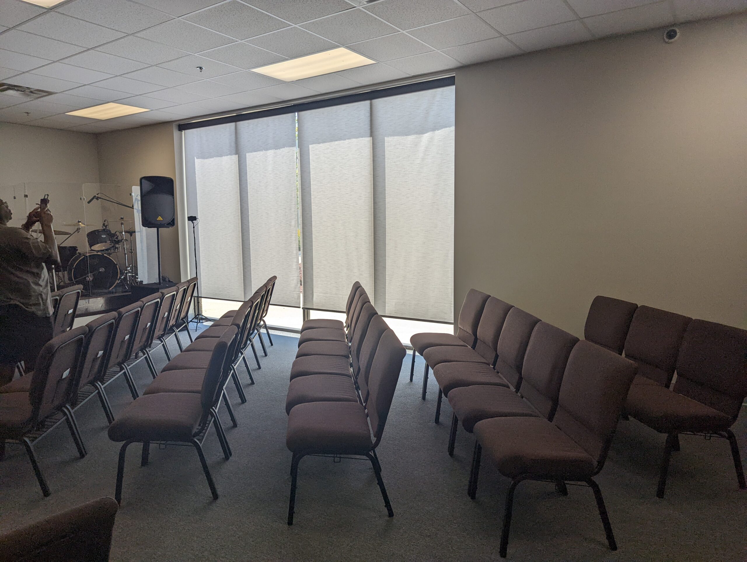 motorized roller shades for a church